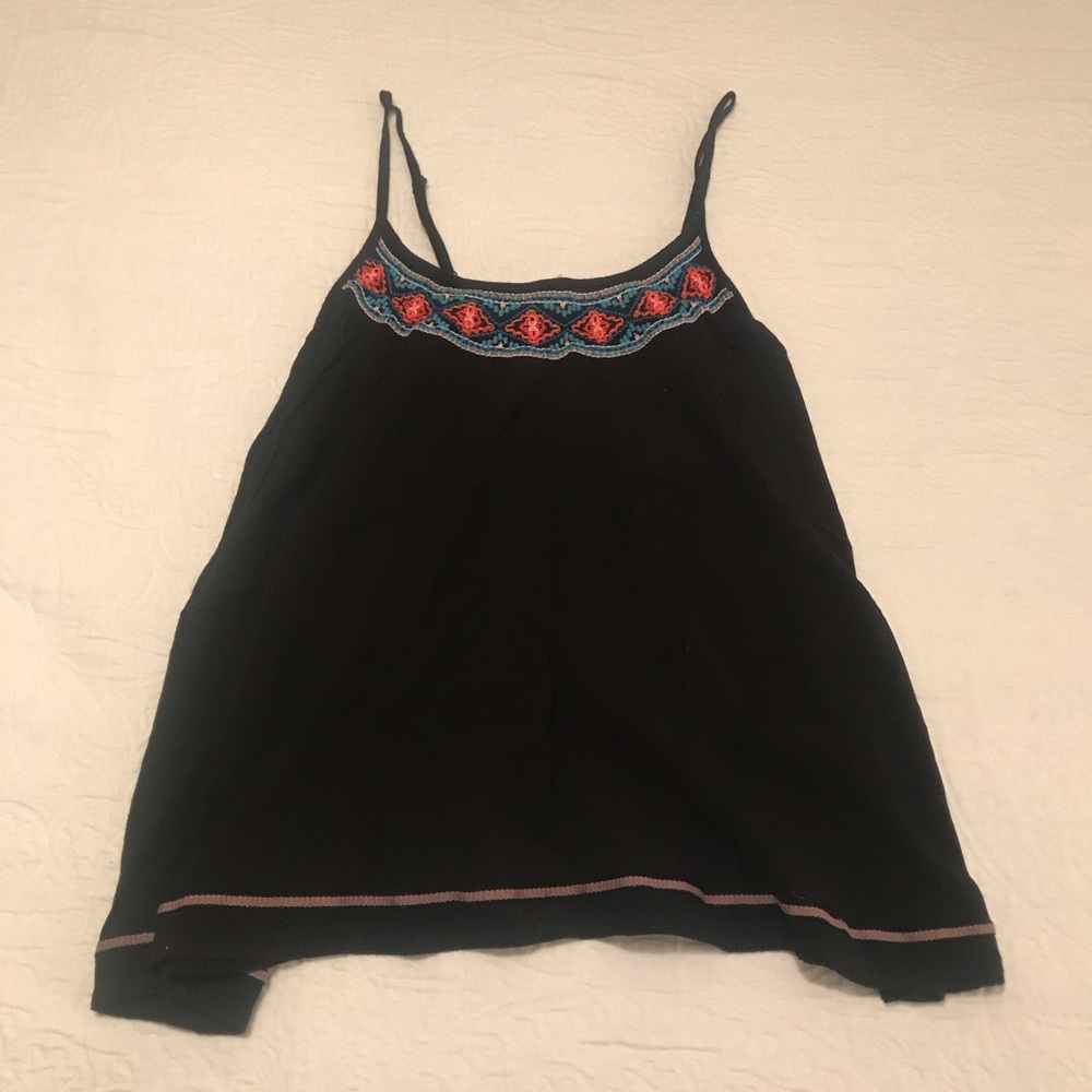 Black tank top with colorful neckline detail